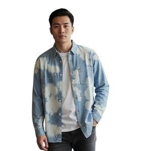 Sun and Stone Chambray Button Up Men XL Bleach Splash Long Sleeve